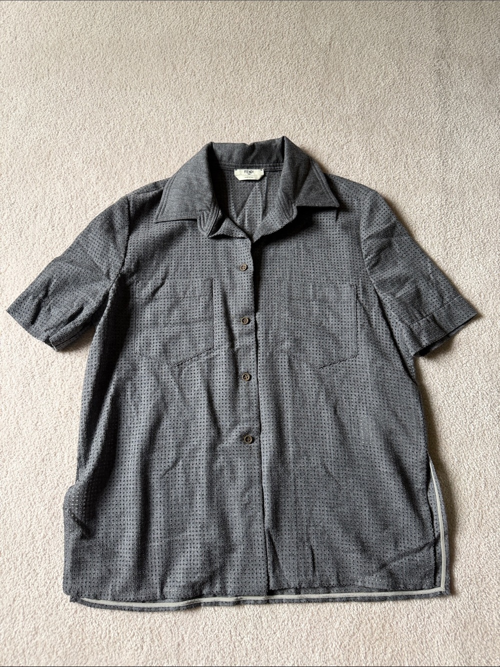Fendi Short-Sleeve Button-Down Shirt in Grey